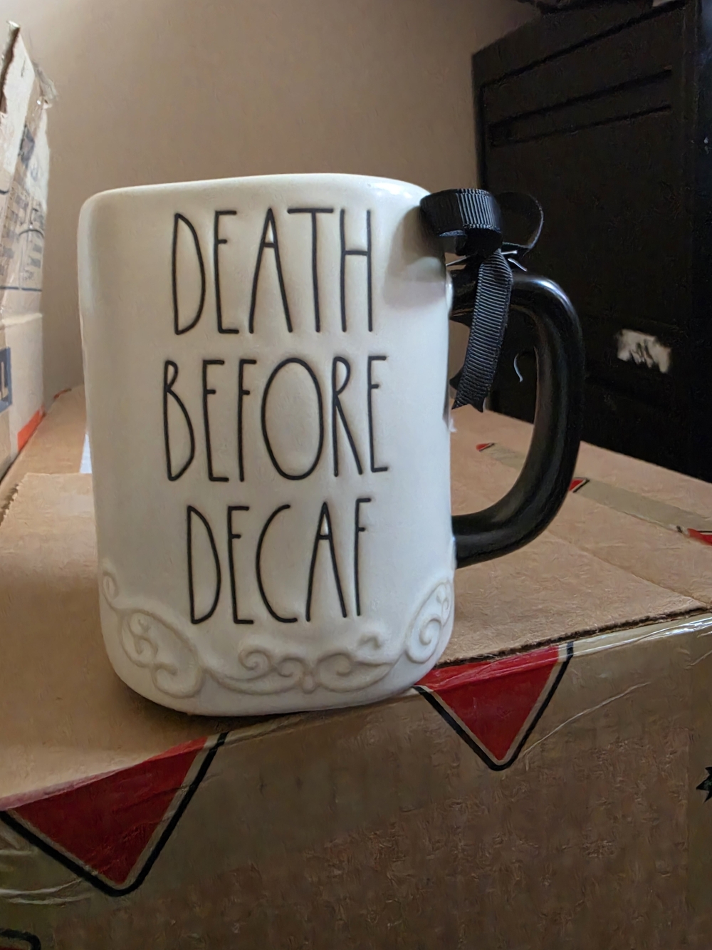 Rae Dunn 'Death Before Decaf' Coffee Mug